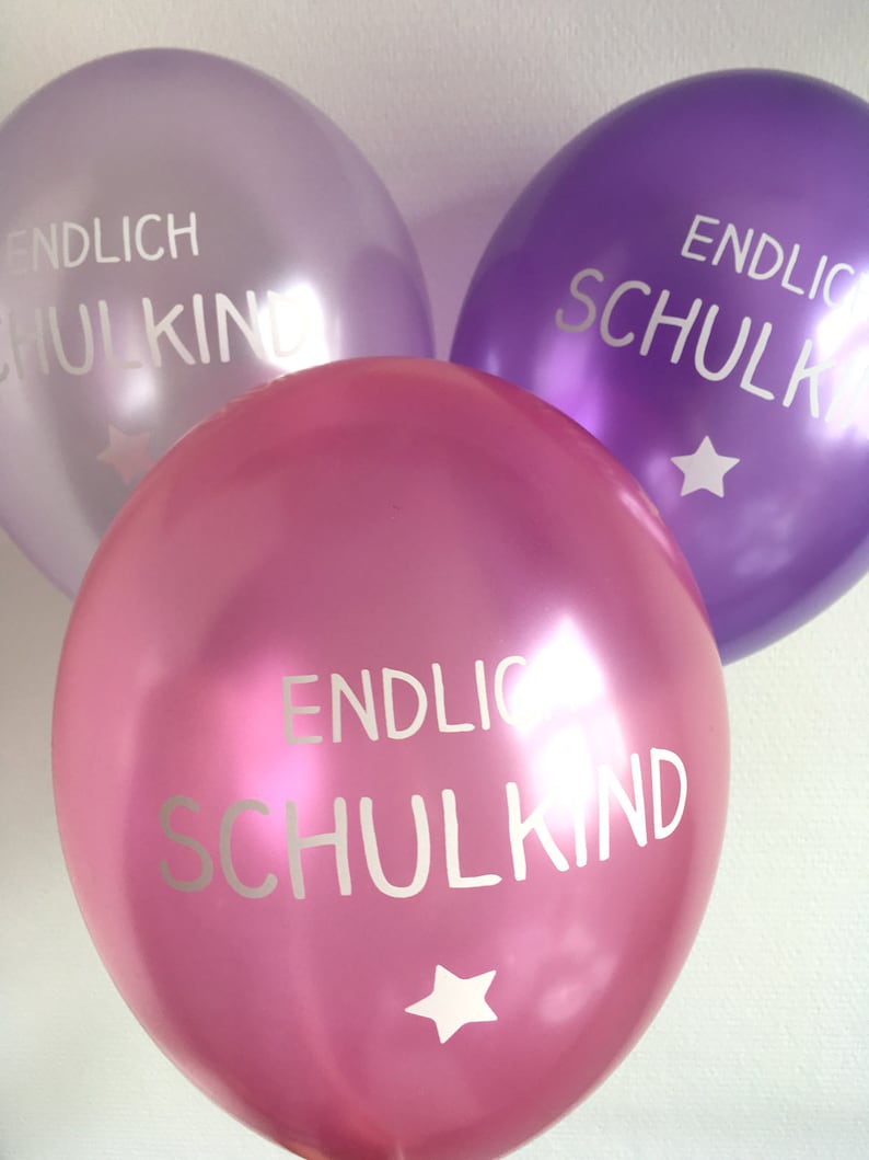 6 Luftballons metallic Endlich Schulkind lila/pink Bild 1