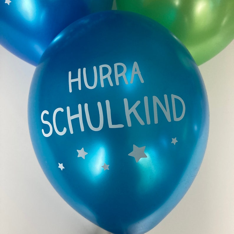 10 Ballons metallic Hurra Schulkind grün/blau Bild 3