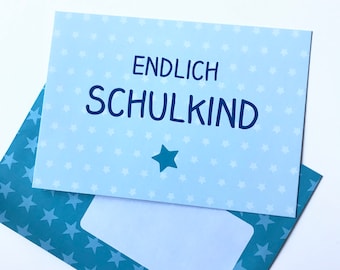 8 Endlich Schulkind Einladungen mit Sternen + Umschlägen