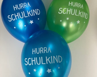 10 balloons metallic Hooray school child green/blue