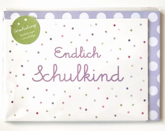 8 Endlich Schulkind Einladungen Konfetti + Umschlag