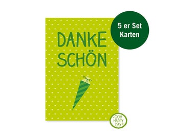 5 er Set DANKESCHÖN Karte Schulanfang grün