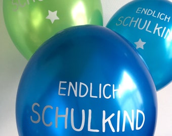 5 Luftballons Endlich Schulkind grün/blau/türkis