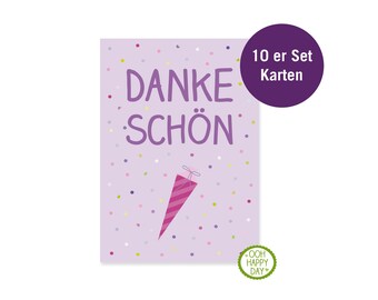 10 er Set DANKEKARTE Schulanfang Schultüte lila