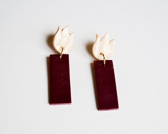 The Candlelight Earrings in Maroon - Handmade Clay Earrings, Polymer Clay Jewelry,   Unique Earrings, Candle Earrings, Witchy Earrings