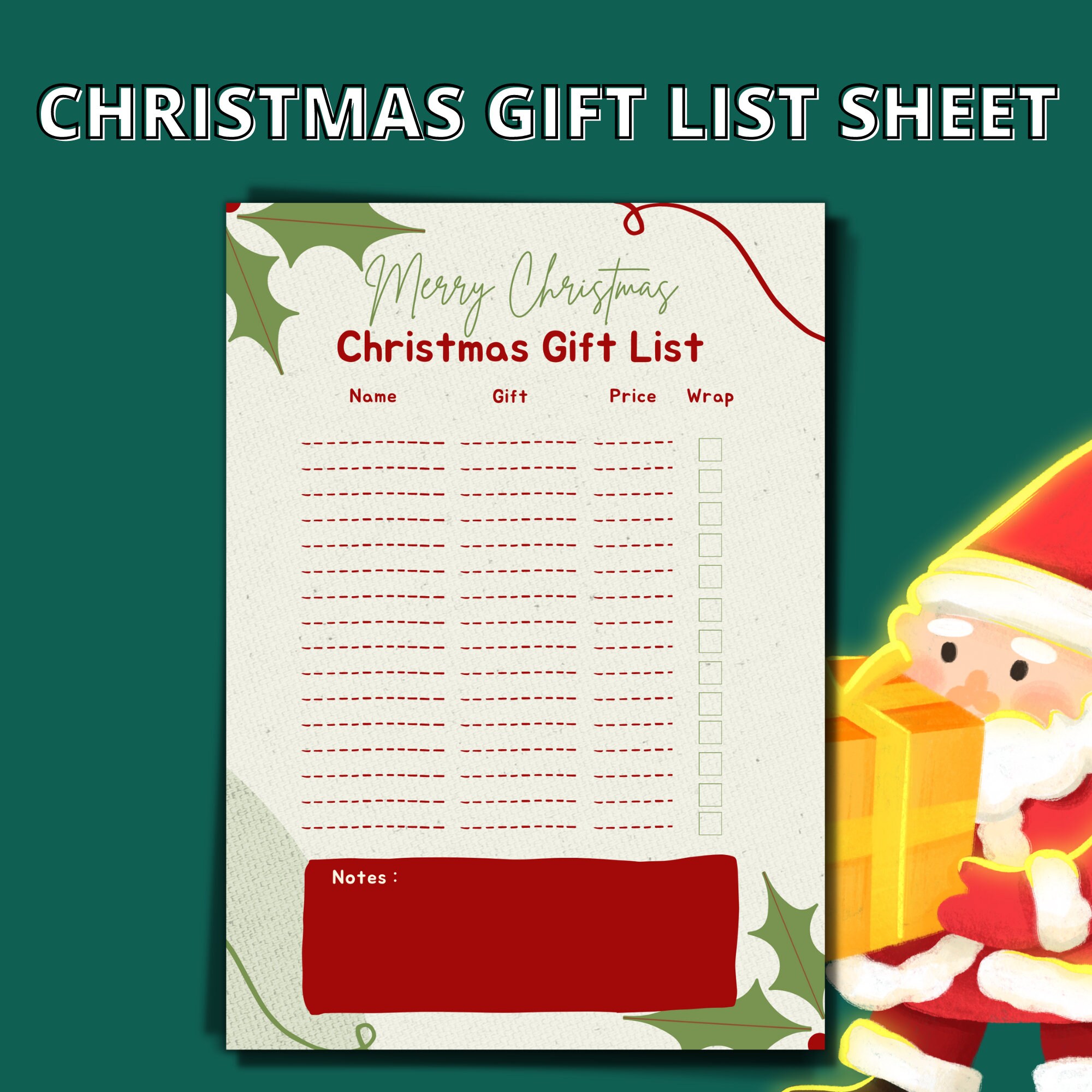 Christmas Gift List Printable Fillable Holiday Gift List Etsy