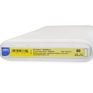 Pellon 50 White Sew In Stabilizer for Extra Firm heavy weight fabrics. Interfacing. Stabilizer - 20” wide - 100% Poly. Sold by the yard.