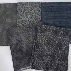 Mixed Black and Charcoal Bundle - Fat Quarters. 5 piece set. 18&quot; x 21&quot;. 100% Cotton.