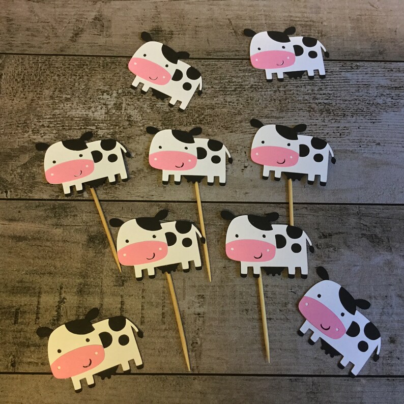 Baby Cow Pink Cupcake Toppers 12 Pieces Birthday Etsy