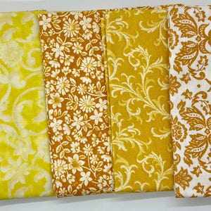 Mixed Yellows and Gold Bundle - Fat Quarters. 5 piece set. 18&quot; x 21&quot;. 100% Cotton.