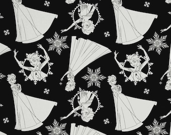 Frozen Disney by Camelot. Elsa on black. 85190205. 100% Cotton. Sold by the half yard. This is a large print.