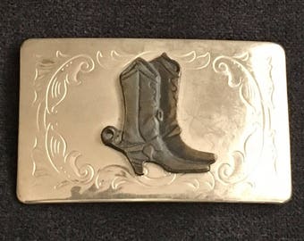 Vintage Spinning Cowboy Boot Belt Buckle Silver Color with Brass Color Boot