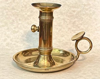 Vintage Solid Brass Chamber Candle Holder With Finger Plate