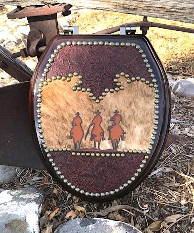 Cowboy Posse Western Leather And Cowhide Toilet Seat Etsy