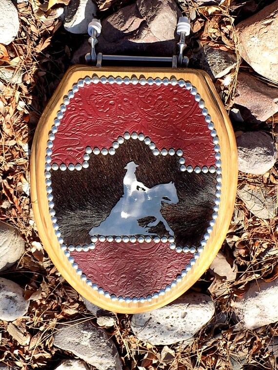 Silver Reiner Western Toilet Seat With Leather And Cowhide Etsy