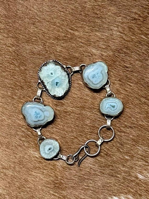 Sterling Silver Bracelet Vintage bracelet Solar Quartz bracelet light blue solar quartz sterling silver handmade vintage bracelet 925 silver