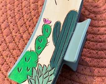 Western cactus trio Hand carved and painted leather large claw clip.