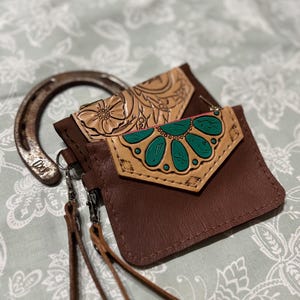 Leather Wristlet Tooled leather western wristlet keychain pouch leather pouch western leather keychain