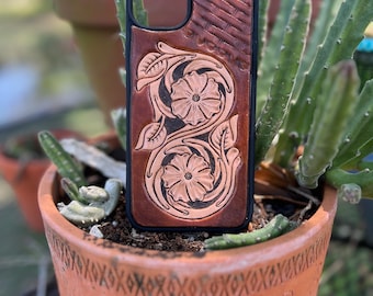 Iphone case western Tooled Leather Phone case  iPhone 15 plus western phone case tooled