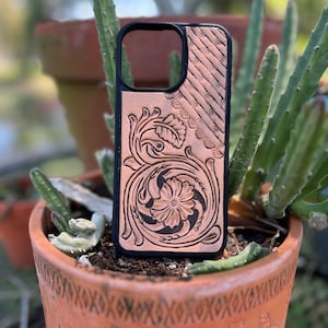 iPhone case Tooled Leather Phone case  iPhone 14 Pro Max case tooled