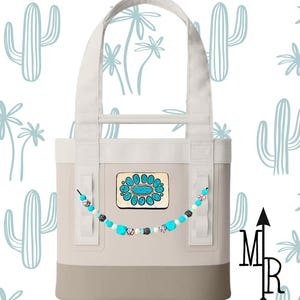 Yeti Camino Bogg Bag Custom Set of 2 leather and chain tooled leather for tote turquoise western Camino western Bogg bag custom tote