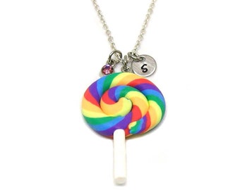 Lollipop Necklace, Lollipop Charm, Lollipop Jewelry, Sucker Pendant Gift, Sweet Gift, Personalized Necklace, Candy Lover, Kawaii Necklace
