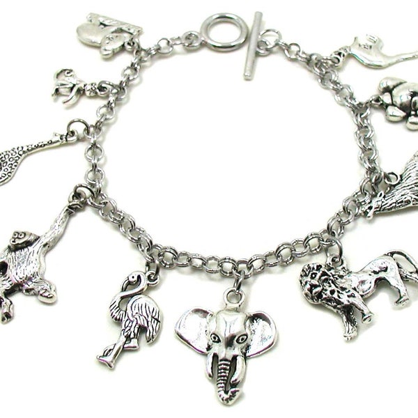 Zoo Animal Charm Bracelet, Animals Bracelet, Zoo Animals Bracelet, Wildlife Animal Collection, Zoo Charms Bracelet, Animal Lover Bracelet