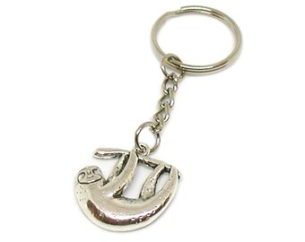 Sloth Keychain, Sloth Key Ring, Silver Sloth Charm, Sloth Gifts, Personalized Keychain, Sloth Lover, Sloth Accessories, Sloth Key Chain Gift