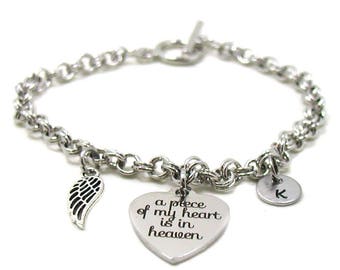 Remembrance Bracelet, A Piece Of My Heart Is In Heaven, Guardian Angel Bracelet, Angel Bracelet, Angel Jewelry, Angel Wings Bracelet