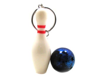Real Wood Bowling Pin Keychain Bowling Team League Award Trinket Gift Ball Chain 