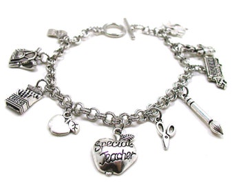 Teacher Bracelet, Teacher Charm Bracelet, School Bracelet, Best Teacher Gift, Preschool Bracelet, Education Charm Bracelet, Favorite Teacher