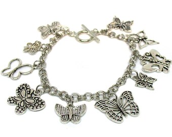 Butterfly Charm Bracelet, Butterfly Bracelet, Butterflies Bracelet, Butterfly Collection, Monarch Butterfly Bracelet, Butterfly Lover, Moth