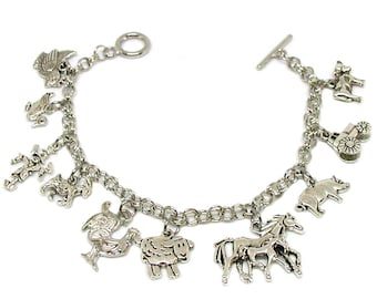 Farm Animals Bracelet, Farm Bracelet, Farm Animal Charms, Farm Animal Jewelry, Animal Lover Bracelet, Barnyard Charm Collection, Farm Charm