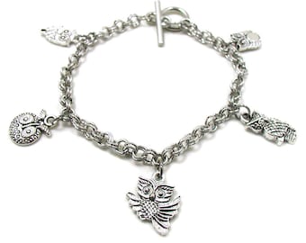 Owl Bracelet, Owl Charm Bracelet, Owl Jewelry, Owl Lover Bracelet, Barn Owl Bracelet, Nite Owl Bracelet, Owl Gift, Wise Owl Charm Bracelet