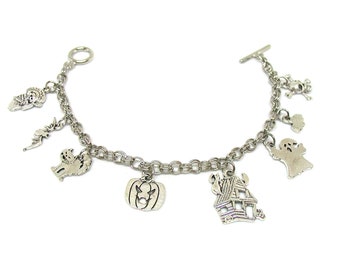 Halloween Bracelet, Spooky Pumpkin, Ghost Charm, Haunted House Charm, Halloween Charms, Ghost Charm Bracelet, Spooky Charms, Bat Charm