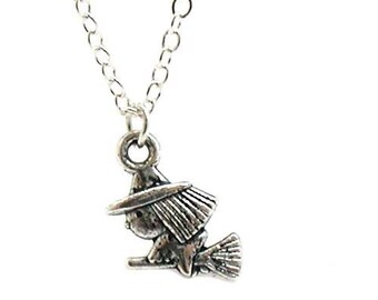 Witch Charm Necklace, Charm Necklace, Charm Jewelry, Flying Witch Necklace, Witch Jewelry, Dainty Witch Charm, Cute Flying Witch, Halloween