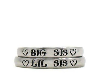 Big Sis Lil Sis Stacking Ring, Custom Ring, Sister Rings, Stacking Rings, Custom Name Ring, Hand Stamped Stacking Ring, Stackable Rings