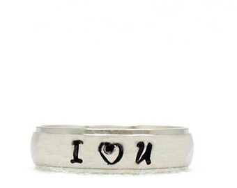 I Love You Ring, Stainless Steel Ring, Hand Stamped Ring, Love Ring, Silver Ring, Custom Ring, Ready To Ship, Handstamped Jewelry