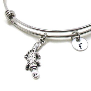 Platypus Bangle, Platypus Charm Bracelet, Adjustable Bangle, Platypus Initial Bracelet, Personalized Bangle, Platypus Gift, Animal Lover