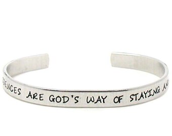 Coincidences Are God's Way Of Staying Anonymous, Aluminum Cuff, Personalized Bracelet, Hand Stamped Cuff, Religious Cuff, Adjustable Cuff