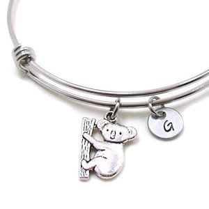 Koala Bear Bangle, Koala Bear Charm Bracelet, Expandable Bangle, Charm Bangle, Bear Jewelry, Initial Bracelet, Australian Koala Bear Charm