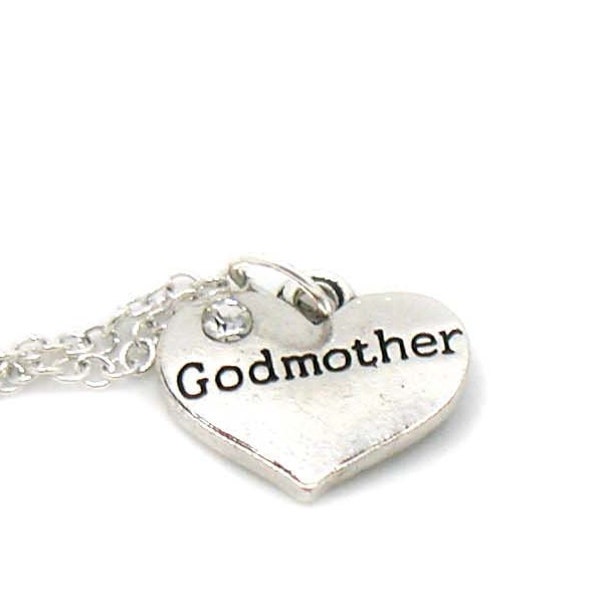 Godmother Necklace, Charm Jewelry, Christening Charm, Godmother Charm Necklace, Godmother Pendant, Everyday Jewelry, Godmother Heart Charm