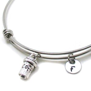 Coffee Cup Bangle, Coffee Charm, Coffee Cup Bracelet, Expandable Bangle, Initial Bracelet, Coffee Jewelry, Coffee Lover Gift, Coffee Mug