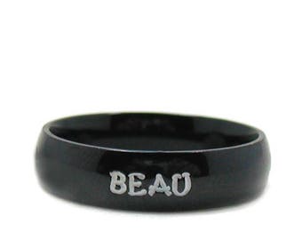 Black Ring Band, Black Personalized Name Ring, Stainless Steel Ring, Engraved Ring, Personalized Ring, Custom Name Ring, Friendship Rings