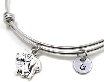 Mom and Baby Elephant Charm Bracelet, Elephant Bangle, Elephant Jewelry, Elephant Bracelet, Expandable Charm Bracelet, Initial Bracelet