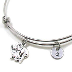 Mom and Baby Elephant Charm Bracelet, Elephant Bangle, Elephant Jewelry, Elephant Bracelet, Expandable Charm Bracelet, Initial Bracelet
