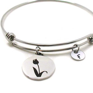 Tulip Bracelet, Floral Bracelet, Flower Charm Bracelet, Expandable Charm Bracelet, Custom Initial Bracelet, Tulip Bangle Bracelet