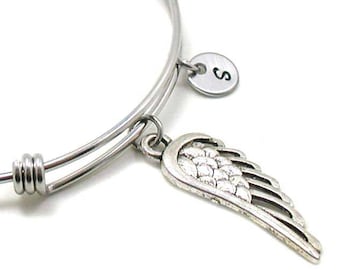 Angel Wing Bangle, Angel Wing Charm, Angel Wing Bracelet, Angel Wing Jewelry, Remembrance Bangle, Guardian Angel Charm, Expandable Bangle