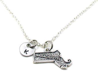 Massachusetts Necklace, State Of Massachusetts, Personalized Necklace, Initial Necklace, Massachusetts Charm, State Jewelry, State Necklace