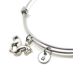 Horse Charm Bracelet, Horse Bangle Bracelet, Horse Jewelry, Horse Bracelet, Silver Horse, Expandable Charm Bracelet, Initial Bracelet